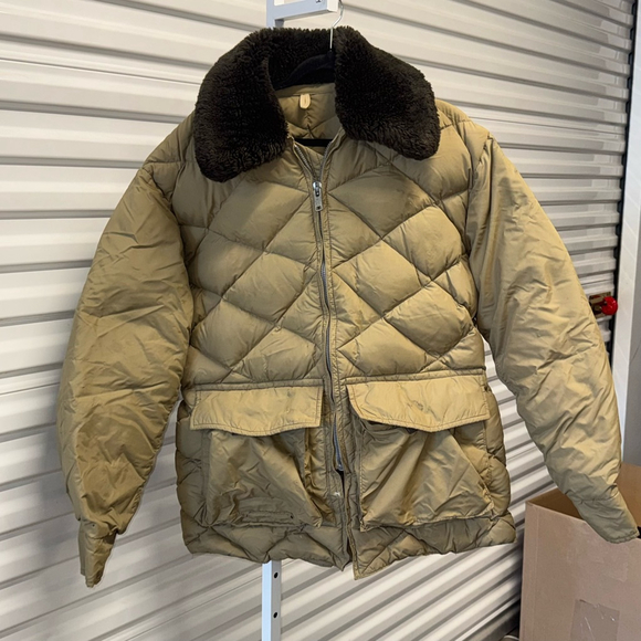 Vintage 1953 Comfy Goose Down Insulated Jacket M Tan Brown Fur Collar